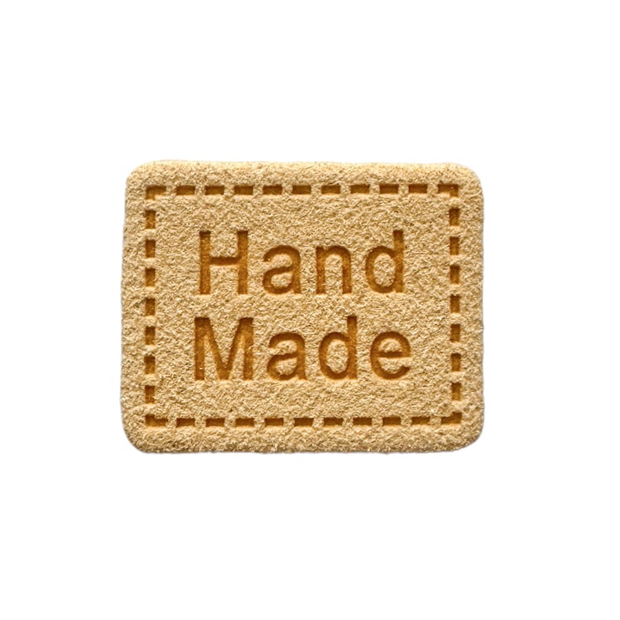 Пришивна бірка HAND MADE з екошкіри, 2,5 × 2 см - кремова, 50шт