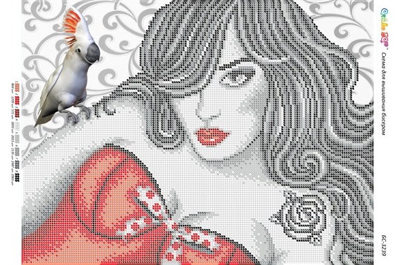Схема для вышивания бисером Девушка с попугаем (част.выш.) арт. БС-3239 (BS-3239)