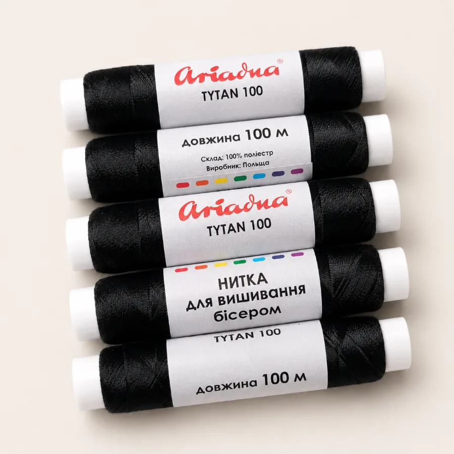 Бісерна нитка ТИТАН100, чорна 100м Ariadna (уп. 10шт)