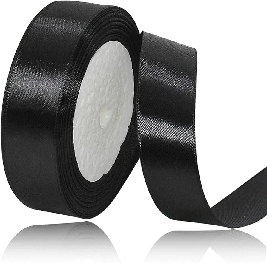 Лента атлас черная 2,5 см 23м (25/black)