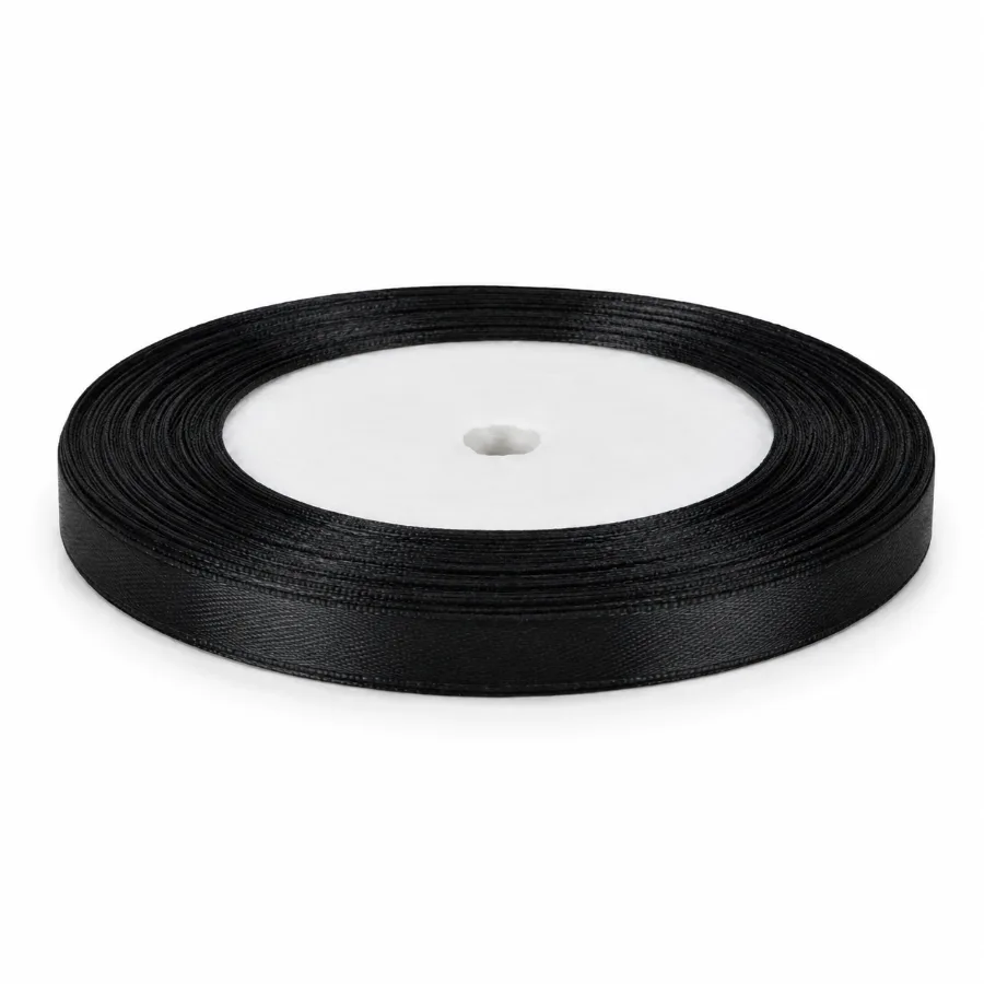 Лента атласная черная 0,5 см 23м (05-black)