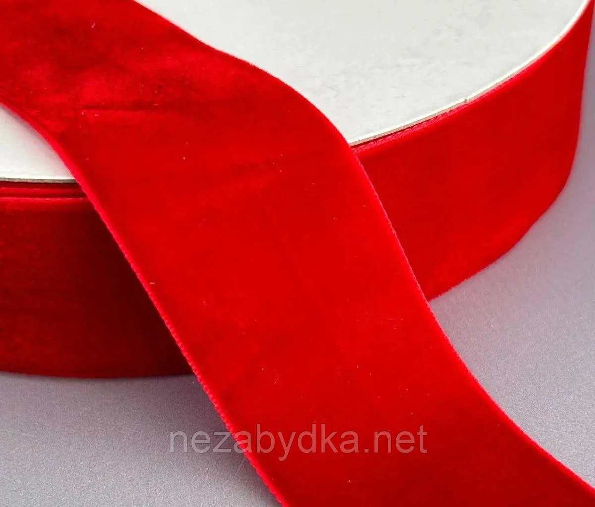 Стрічка оксамитова червона 4 см 23м